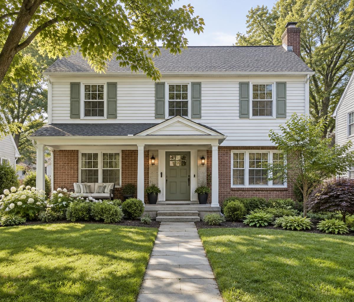 Illustrative Pennsylvania-style home with a welcoming porch and leafy garden